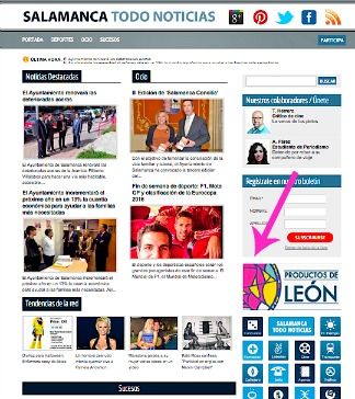 La captura de esta web, de la red de Madiva, muestra una de las 'excusas' para tan elevados pagos a la empresa de De Pedro: una publicidad de Productos de León. / www.salamancatodonoticias.es