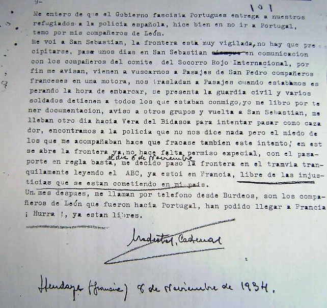 El final del diario de la Revolución de Octubre de 1934 en León firmado por Modesto Sánchez Cadenas. Foto: Javier Fernández-Llamzares