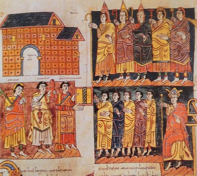 Una Curia Regia del Reino de León con nobles y obispos.