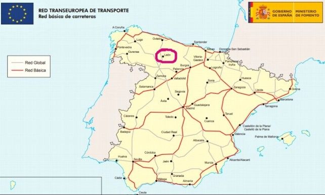 El mapa oficial del Ministerio respecto a las carreteras incluidas en el Corredor Atlántico, con León absolutamente al margen.