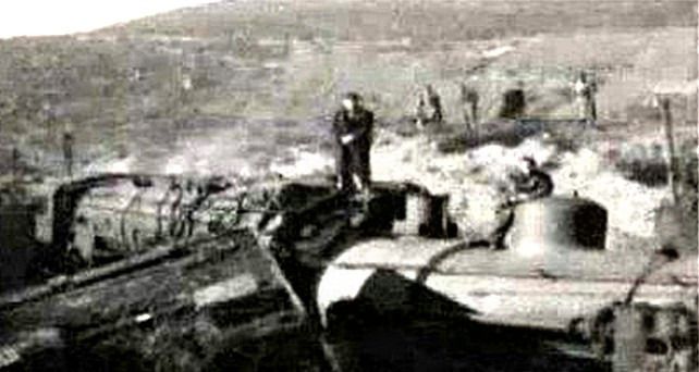 Una de las pocas fotografías que se conservan del accidente ferroviario de Torre del Bierzo en 1944.