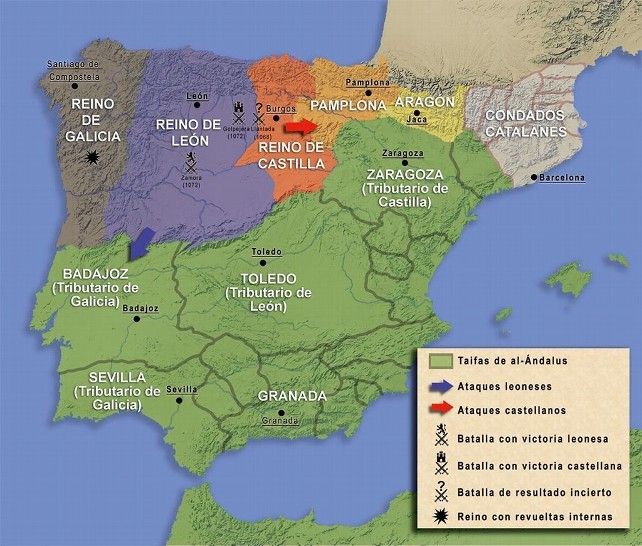 División del Reino de León de 1065 (mapa de Ricardo Chao); en 1072 se reunificaría de nuevo.