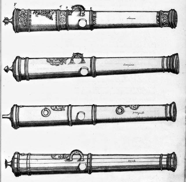 Cañones dibujados por Diego de Prado en uno de sus manuales de artilería.