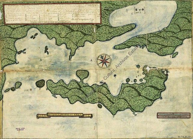 Mapa de 1606 de Diego de Prado de la Bahía San Pedro de Arlanza (Triton Bay, Nueva Guinea).
