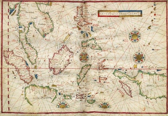 En este mapa de Joao Texeira de 1640 se ve a la izquierda Nueva Guinea y nada al Sur.