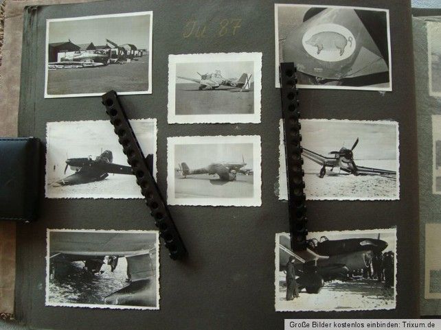 Un álbum mostrando un 'Stuka' accidentado en La Virgen del Camino, entre otras imágenes.