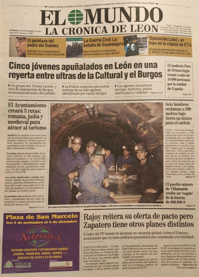 Portada de El Mundo-La Crónica de León con las fotos de la cámara 'colada' por Héctor Keudell en el encierro del Pozo Malabá. 