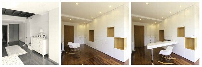 Adaptación de un espacio con la introducción de un armario y una mesa de trabajo. / Re-estudio