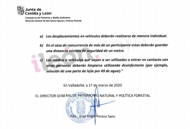 Extracto final del escrito oficial  de la Consejería de Fomento y Medio Ambiente de la Junta emitido en plena crisis por el coronavirus. 