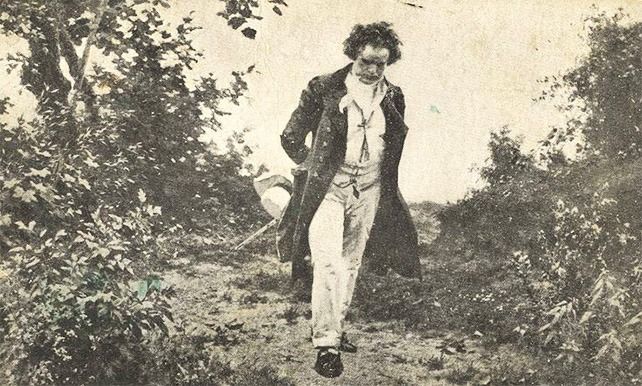 Beethoven paseando en la naturaleza. Ilustración de Julius Schmid.

