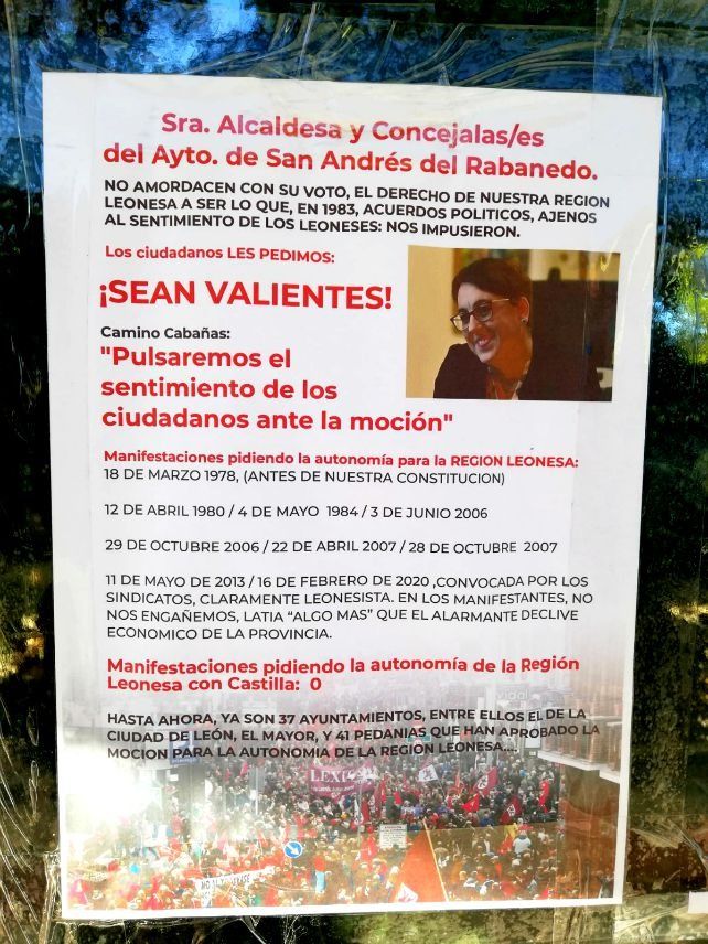 El cartel colocado en múltiples puntos del municipio de San Andrés del Rabanedo.