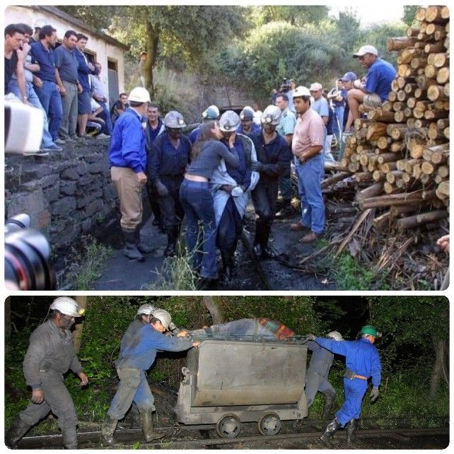 Salida de mineros (arriba) de un accidente en 2003 en La Granja de San Vicente (Ana Barredo) y la muerte de un minero (abajo) en 2008 en Torre del Bierzo (César Sánchez, su autor, ganó un Premio Cossío por esta fotografía). 
