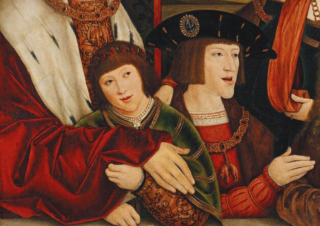 Fernando (izq) y Carlos V en un detalle del cuadro 'Maximiliano Habsburgo y su familia' de Berhard Strigel.