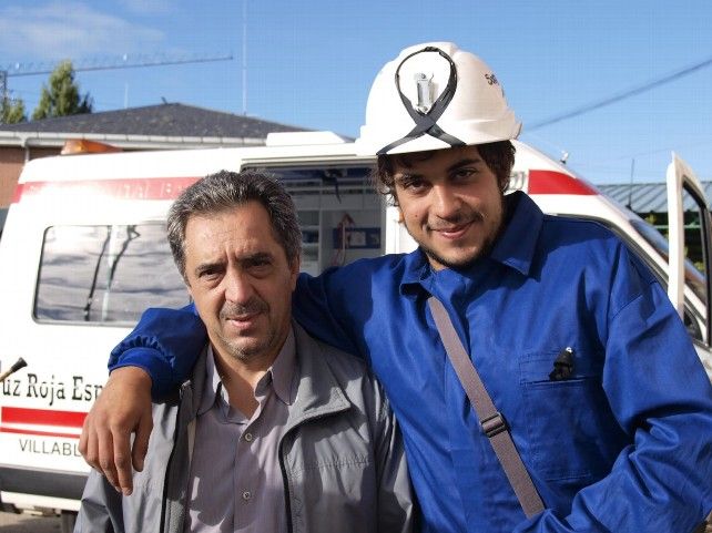David Navarro con su padre, en la marcha minera de 2010.