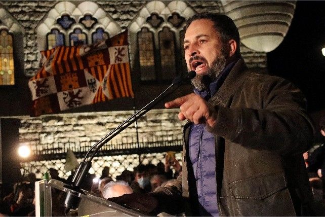 Santiago Abascal durante el acto público con apariencia de mitin. / Peio García / ICAL